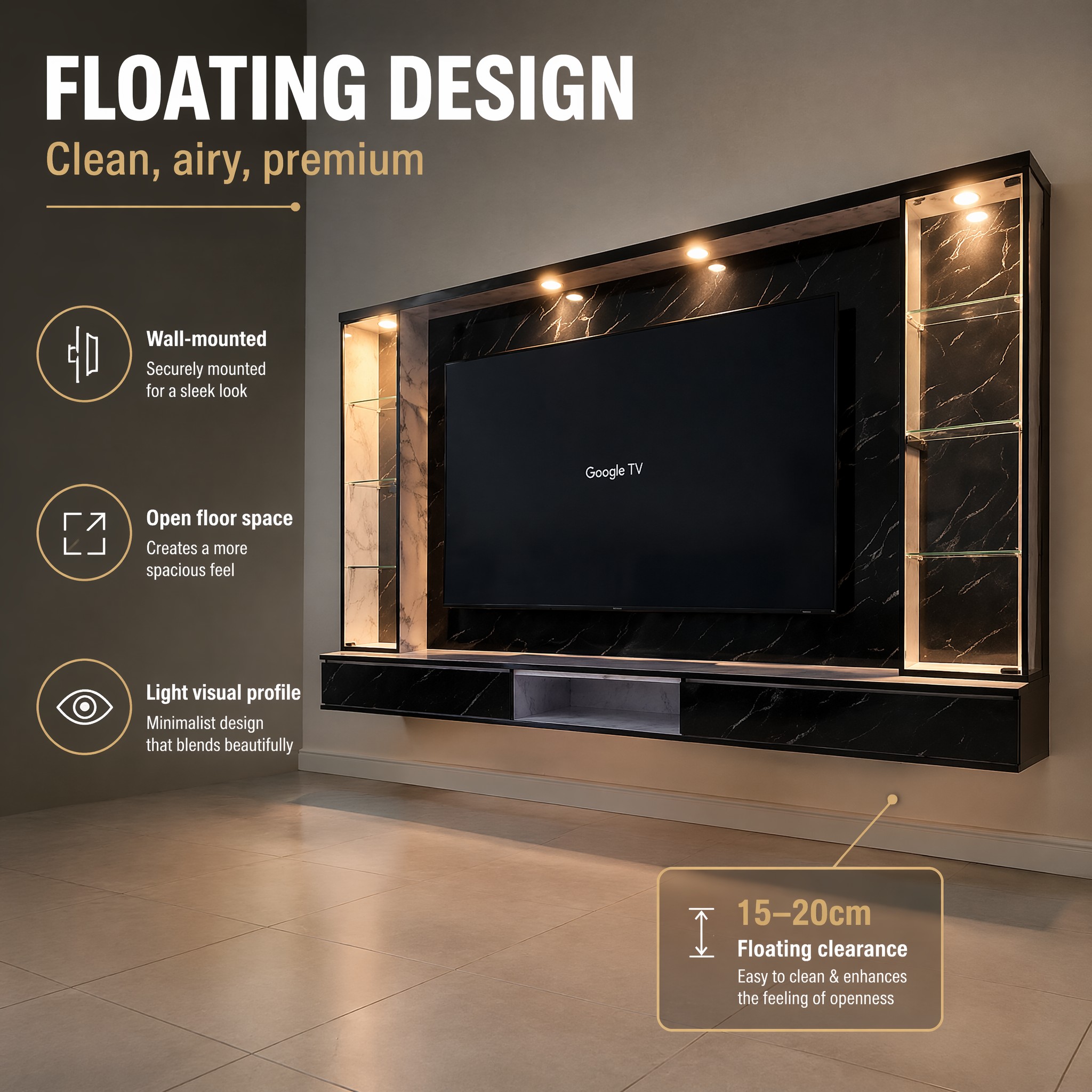 EE LIFE DESIGN 8FT FLOATING TV WALL CABINET / 8FT WALL KABINET / FREE INSTALLATION - Image 3