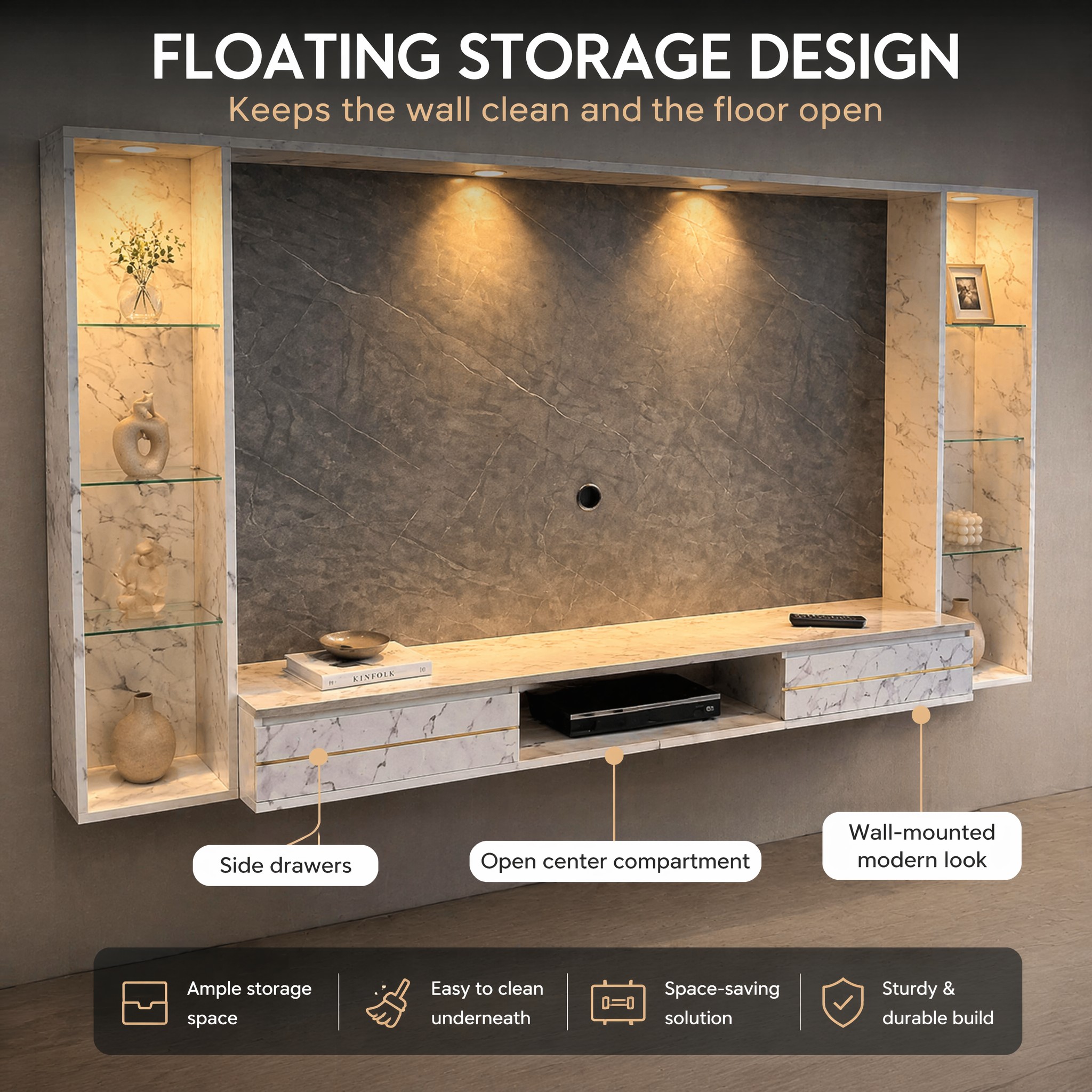 EE LIFE DESIGN 8FT FLOATING TV WALL CABINET / 8FT WALL KABINET|FREE INSTALLATION - Image 6