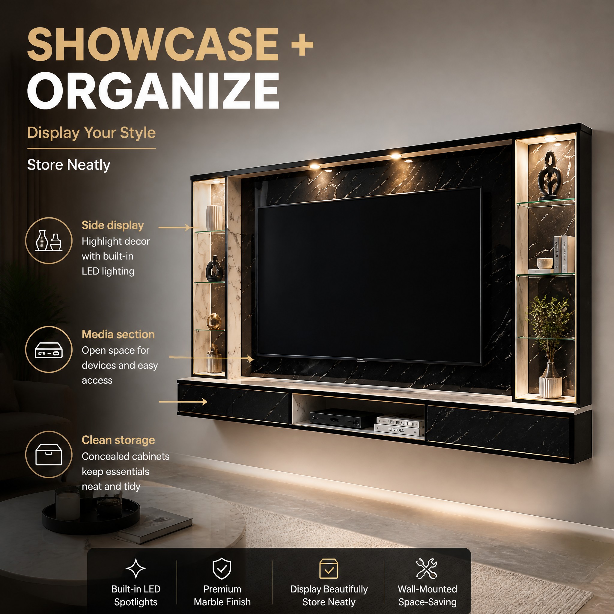 EE LIFE DESIGN 8FT FLOATING TV WALL CABINET / 8FT WALL KABINET / FREE INSTALLATION - Image 7