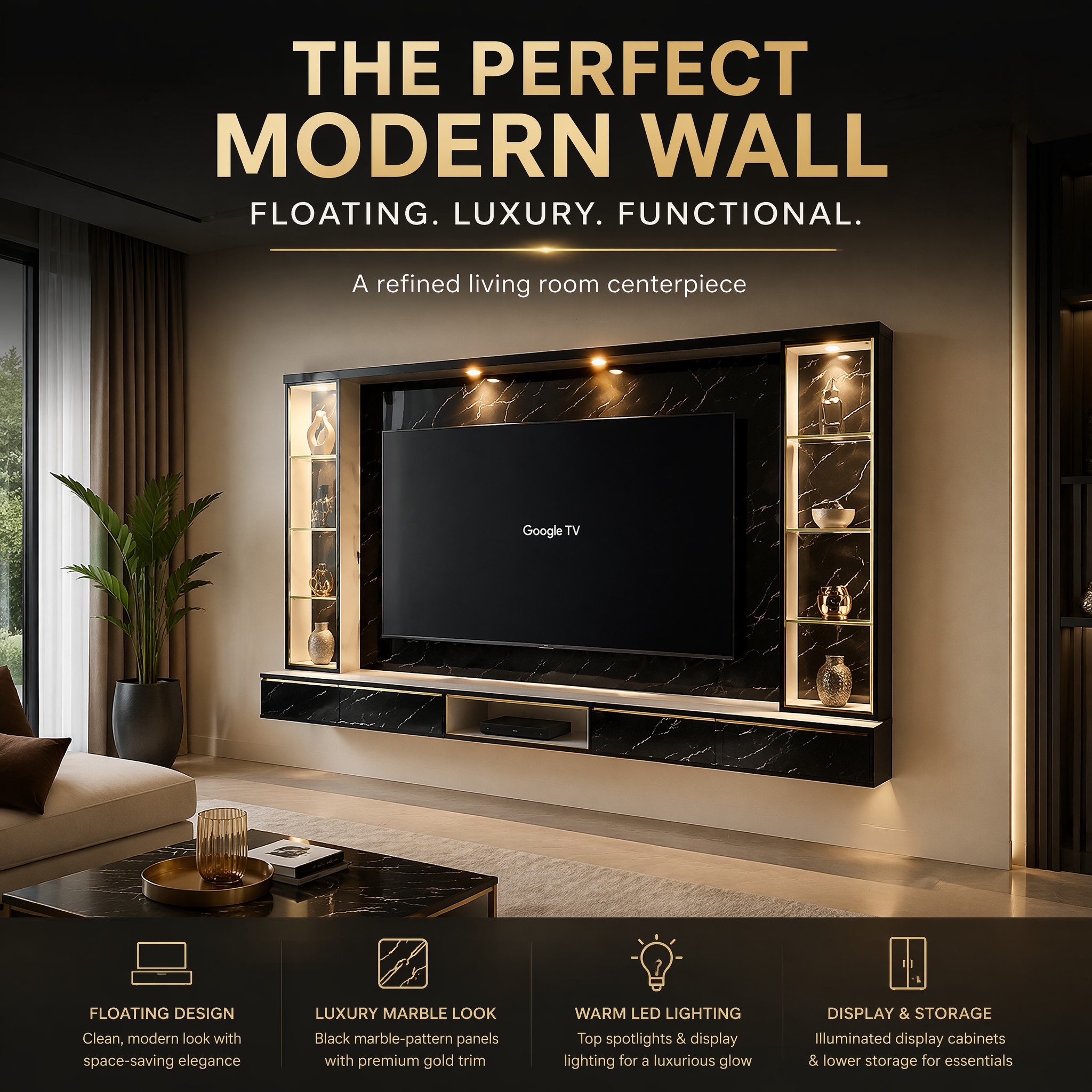EE LIFE DESIGN 8FT FLOATING TV WALL CABINET / 8FT WALL KABINET / FREE INSTALLATION - Image 9